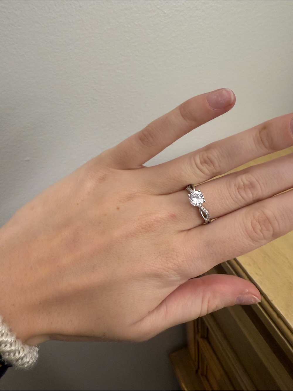 White Gold Solitaire Twist Engagement Ring with Round Center Stone